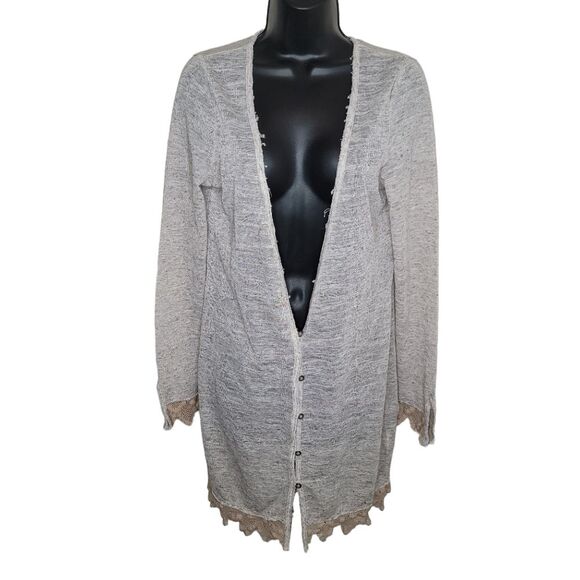 Free People Lace Trim Knit Cardigan size Medium - Picture 1 of 7